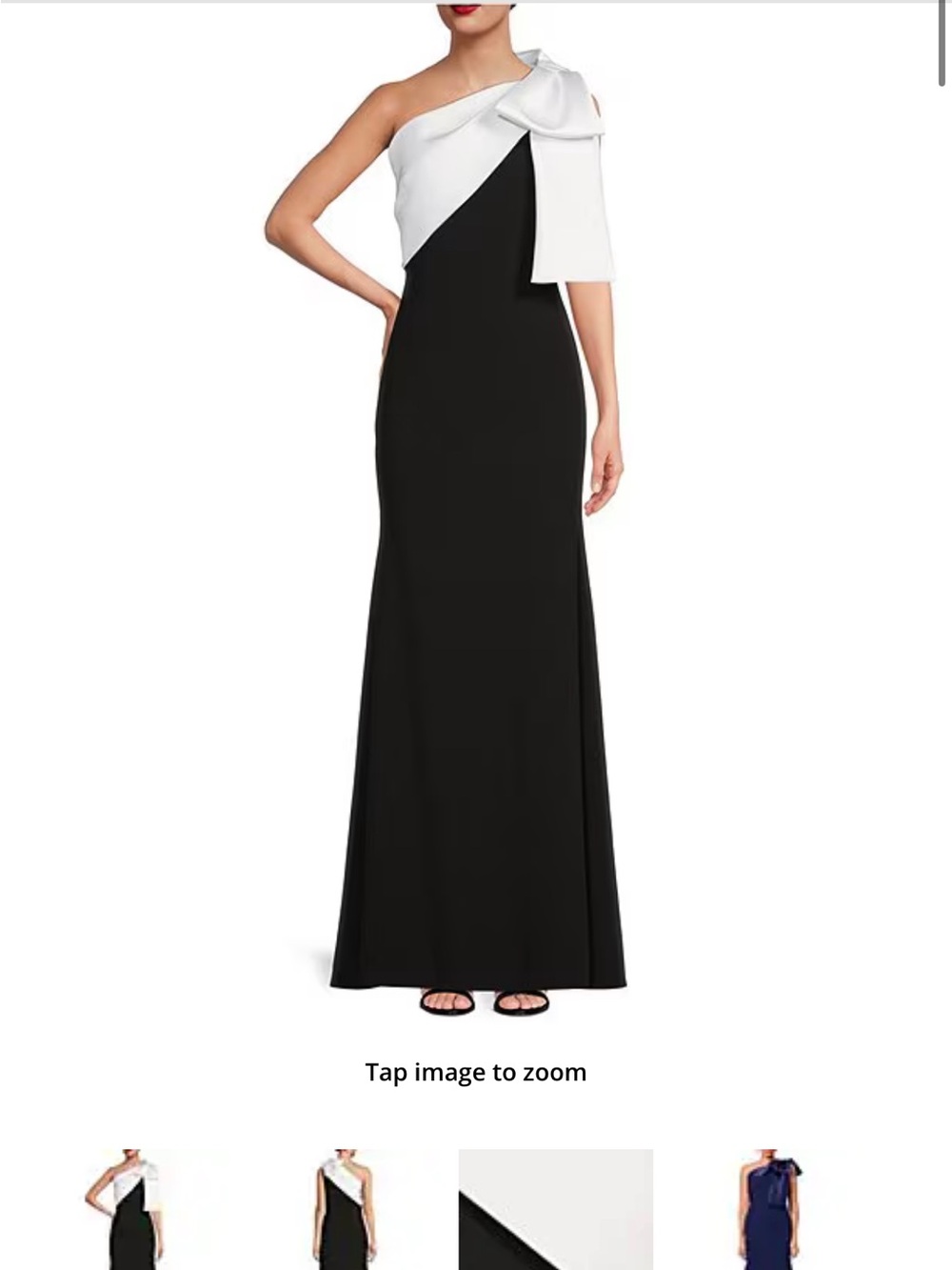 Betsy & Adam Black and White One-Shoulder evening Gown
